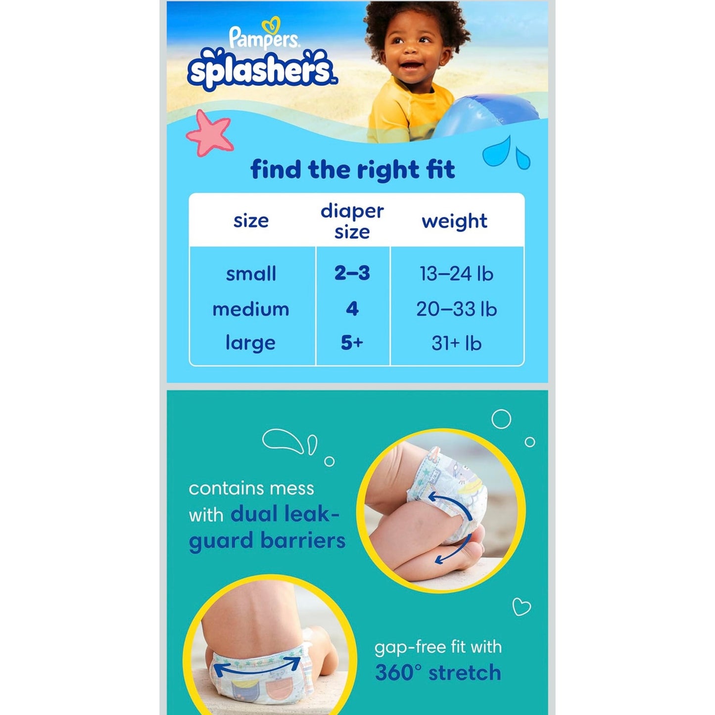 Pampers Splashers Swim Diapers Disposable Size 4, 18 count