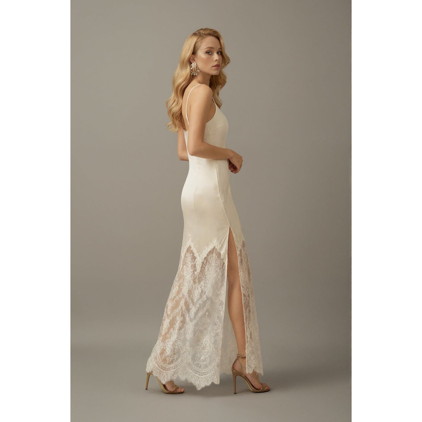 Chantilly Lace Long Robe with Silky Satin Lace Nightgown