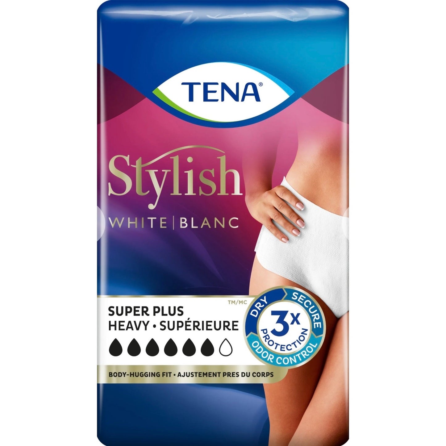 TENA Stylish White Incontinence Underwear for Women, Super Plus Heavy Absorbency, XL, 14 Count