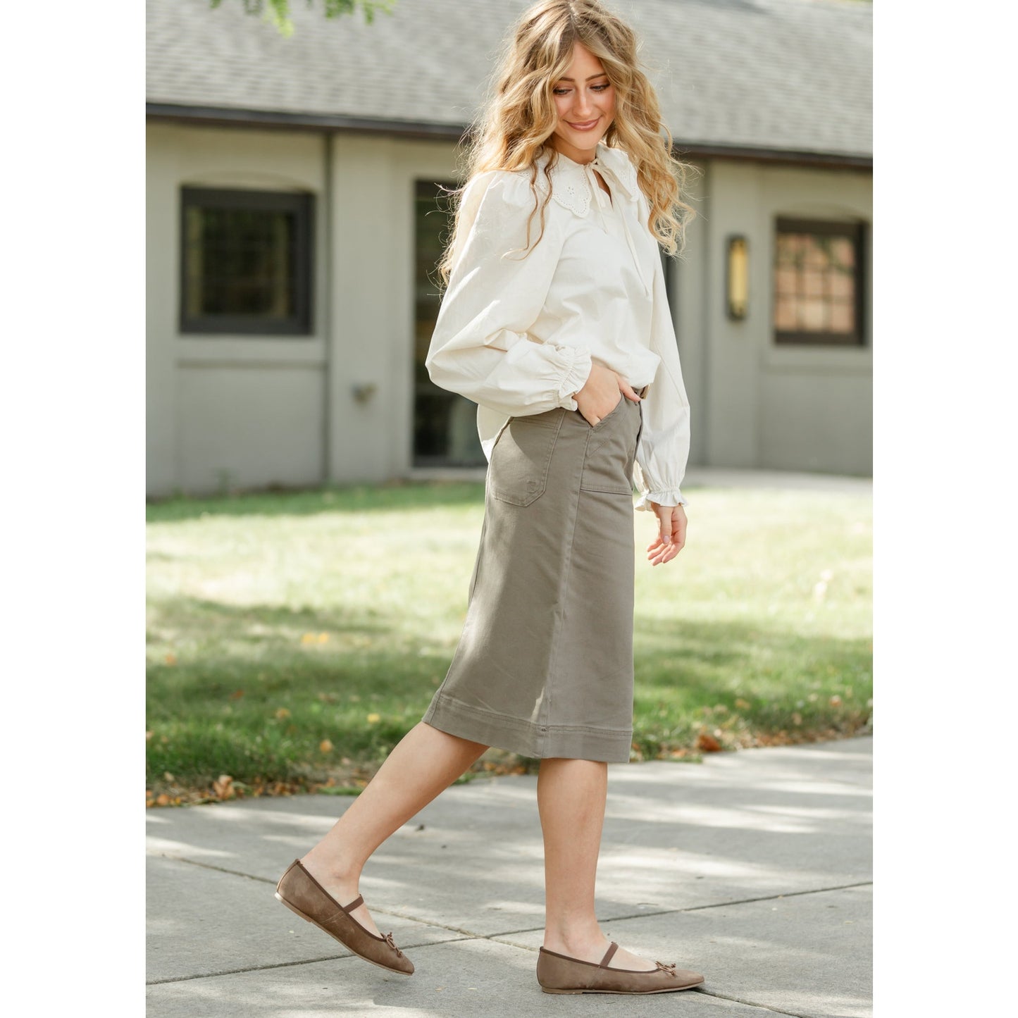 Erica Cotton Twill Midi Skirt