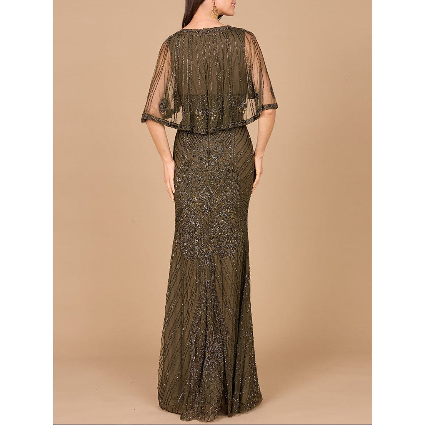 Cape Sleeve V-Neck Beaded Gown