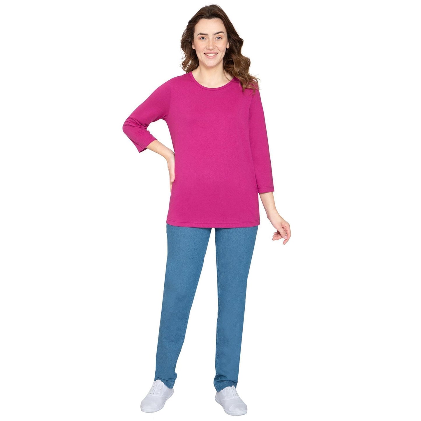 Women's 3/4 Sleeve Crew Neck Top – Comfortable Jer