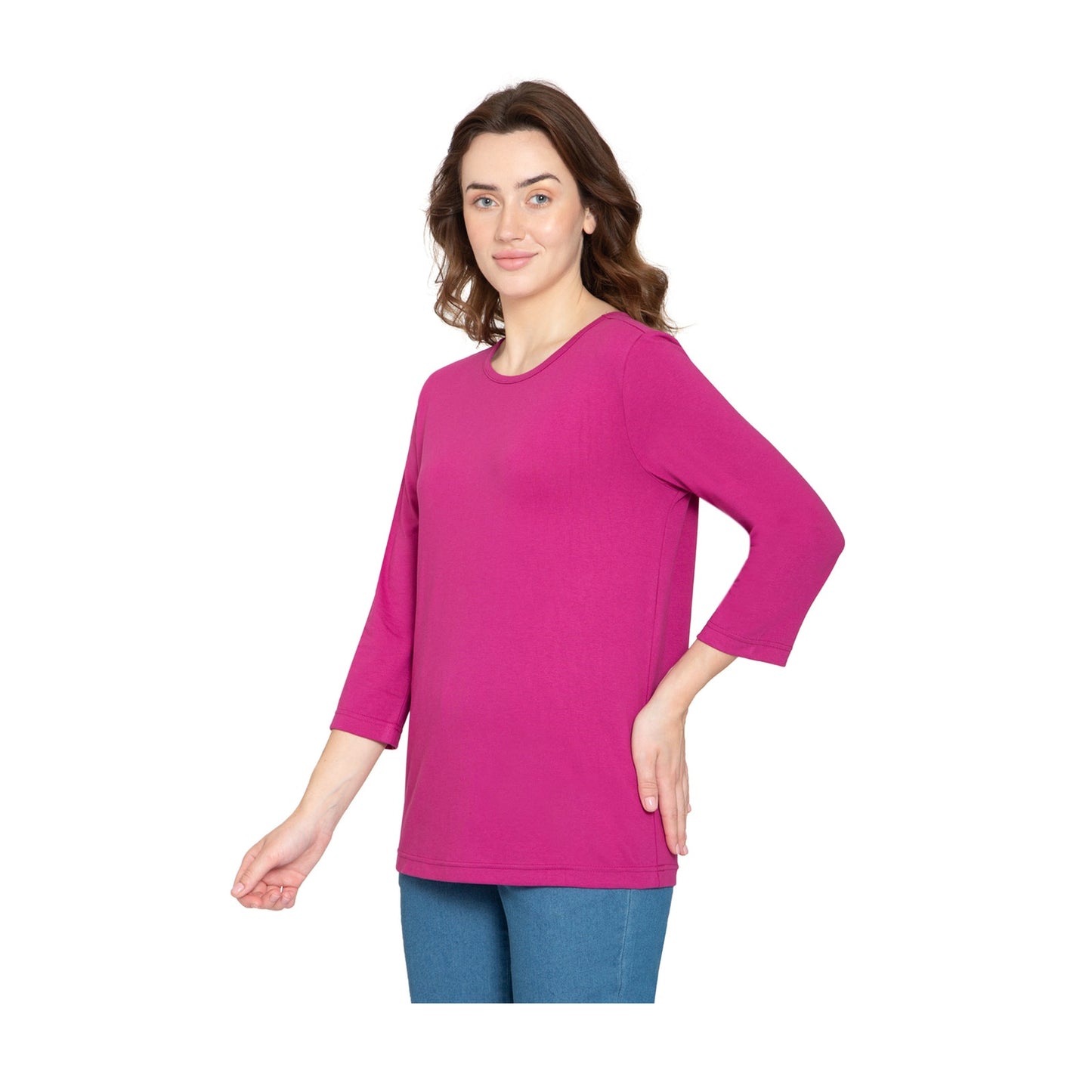 Women's 3/4 Sleeve Crew Neck Top – Comfortable Jer