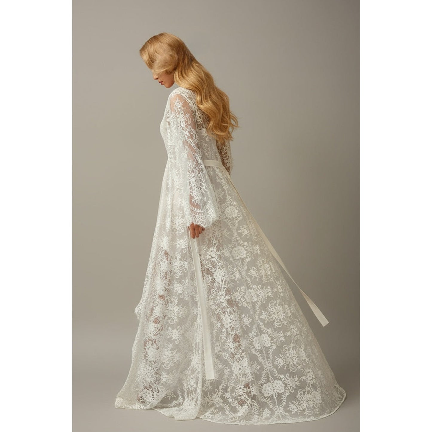 Chantilly Lace Long Robe with Silky Satin Lace Nightgown