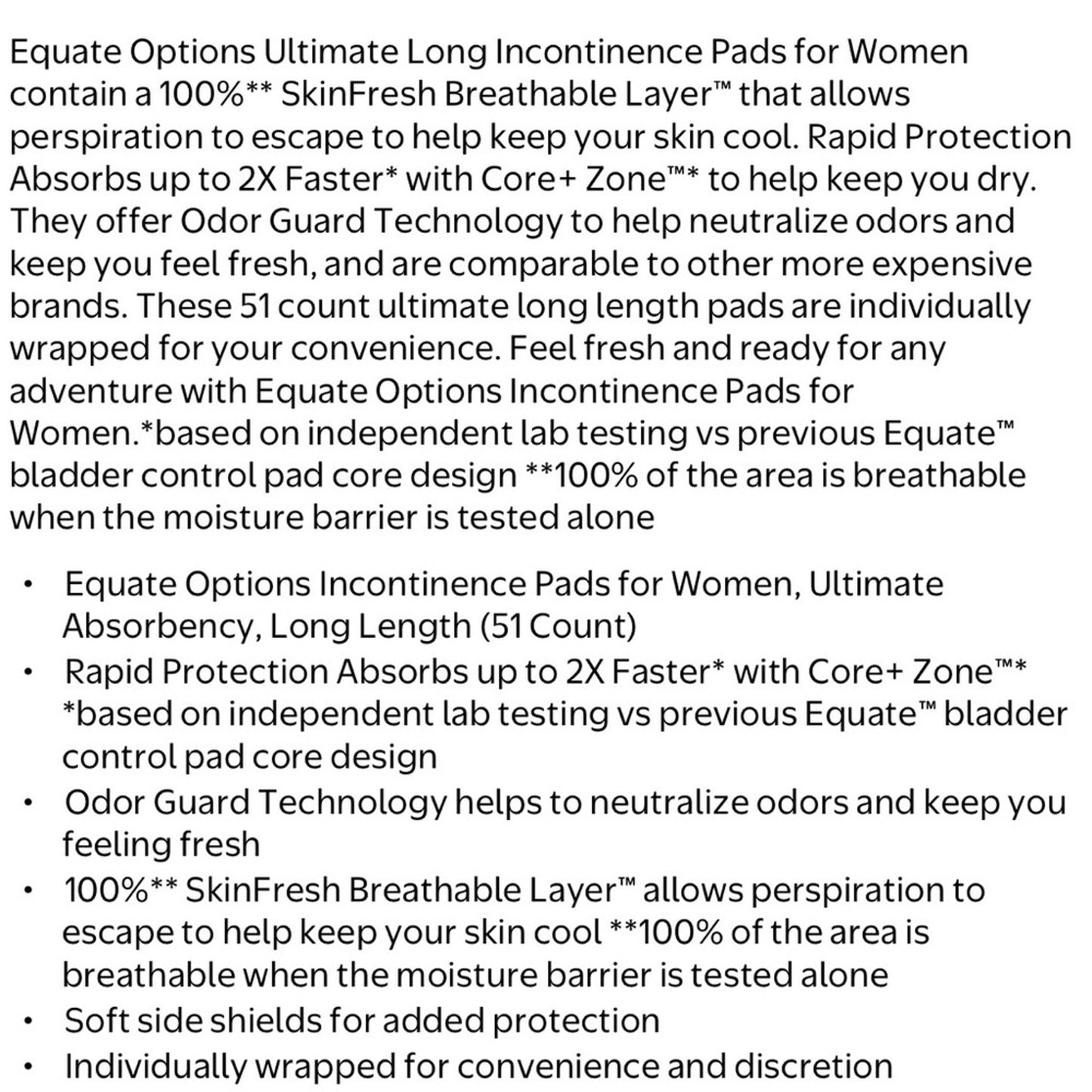 Equate Options Ultimate Long Length Bladder Leak Pads - Pink (51 Count)