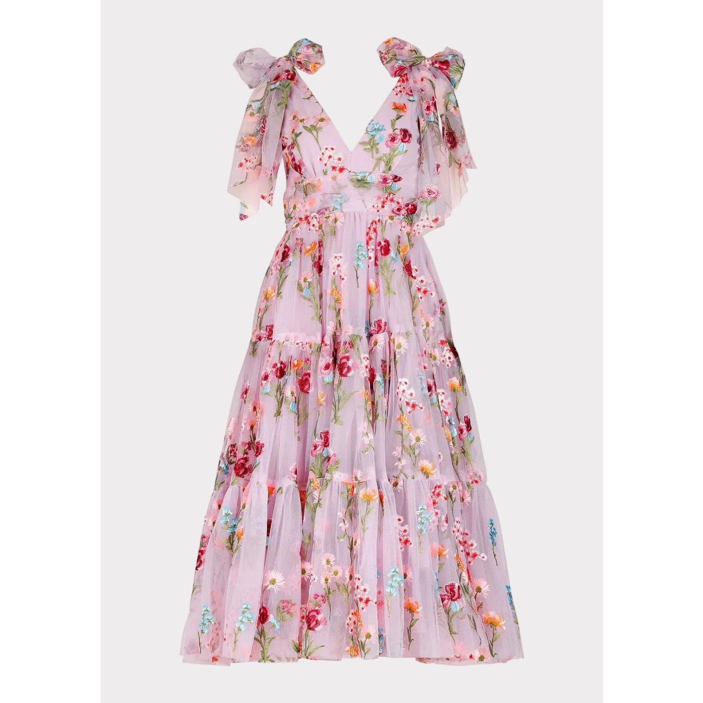 Margaret Floral Embroidered Midi Dress Pink