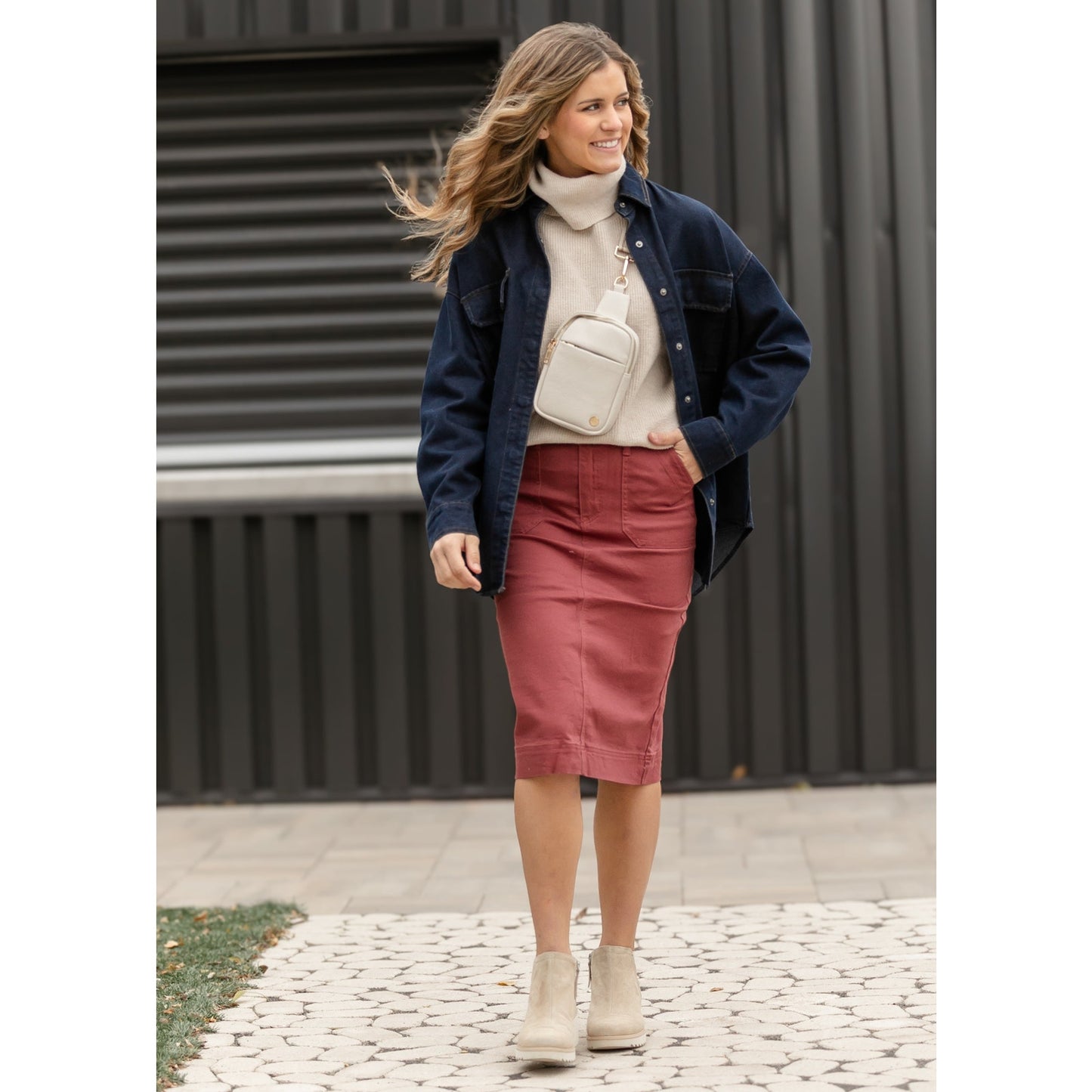 Erica Cotton Twill Midi Skirt