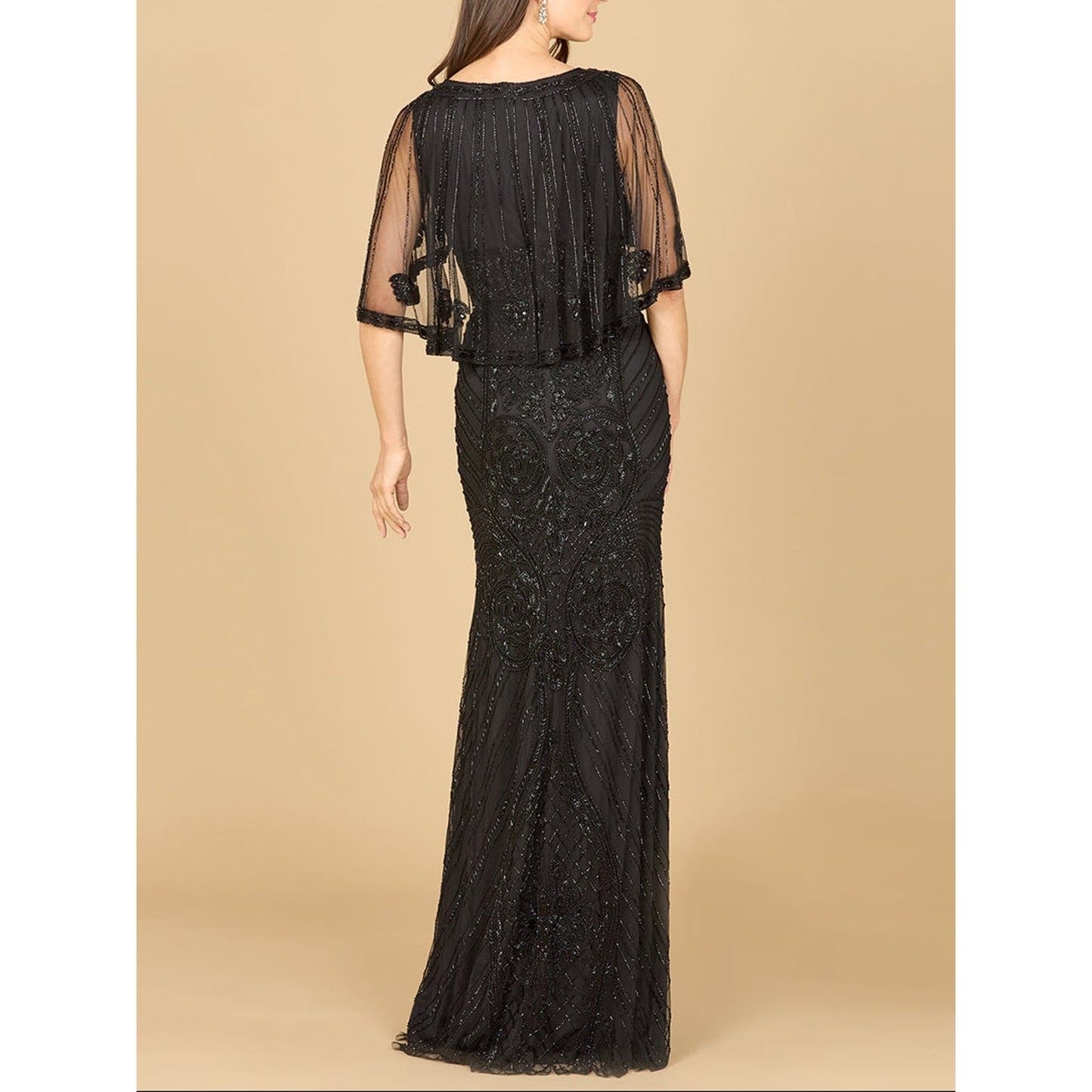 Cape Sleeve V-Neck Beaded Gown