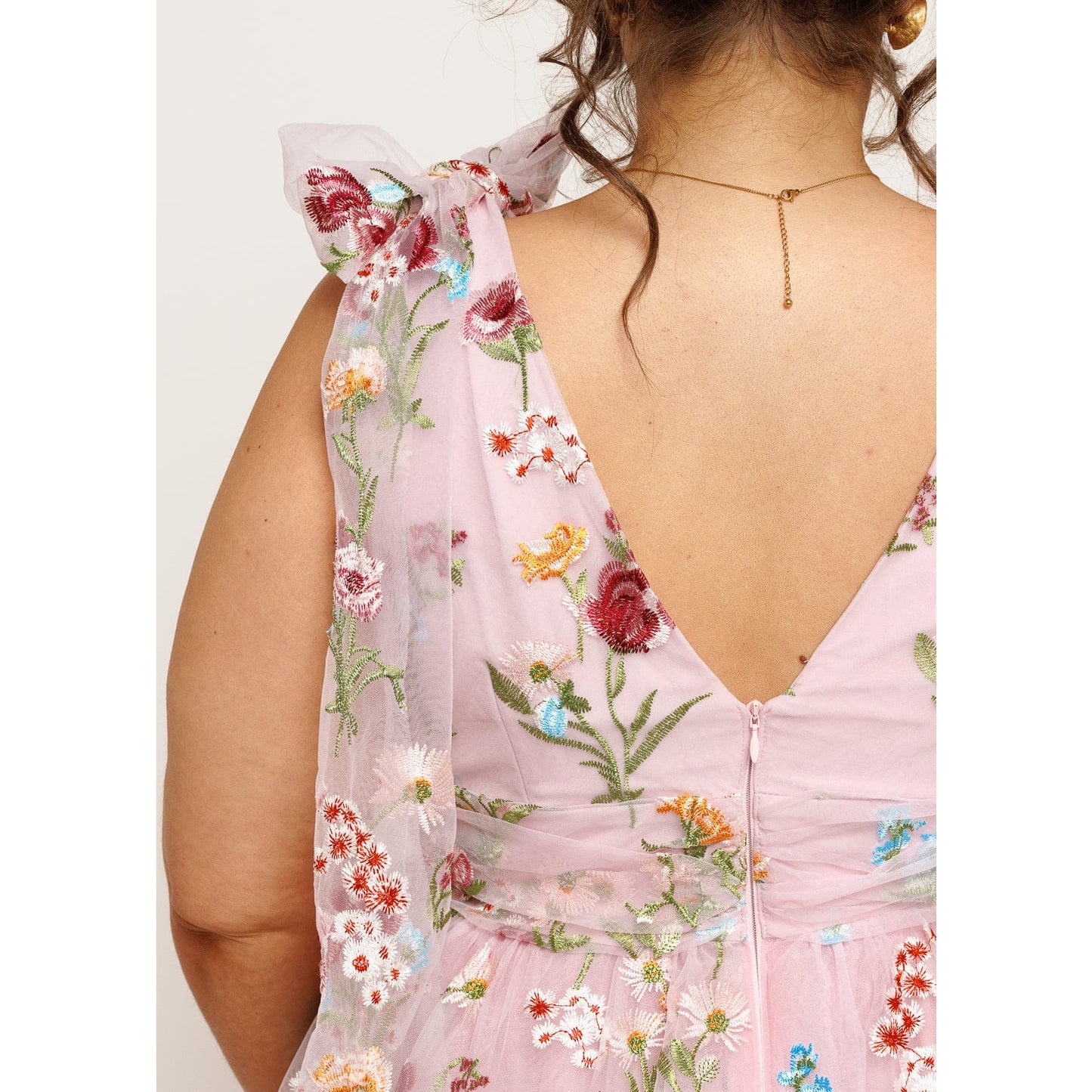 Margaret Floral Embroidered Midi Dress Pink