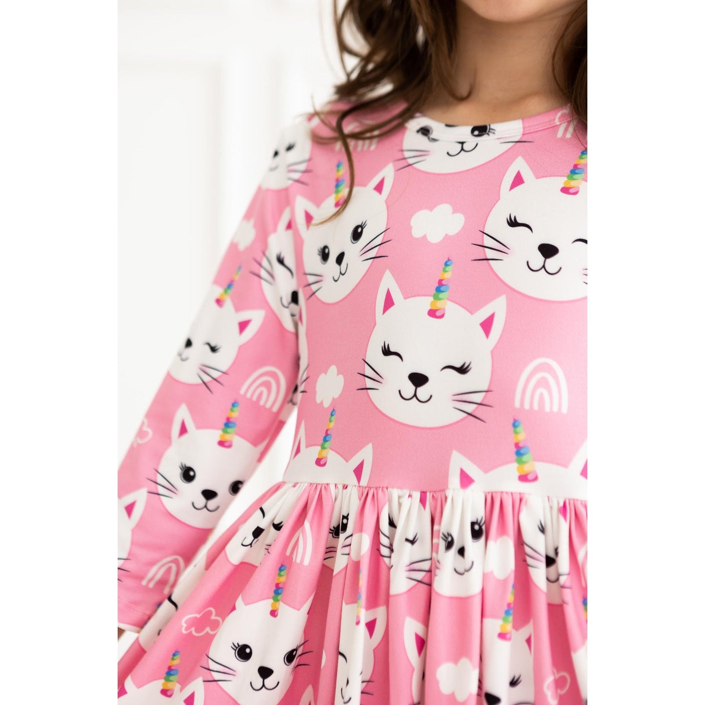 Unicorn Kitties 3/4 Sleeve Pocket Twirl Dress