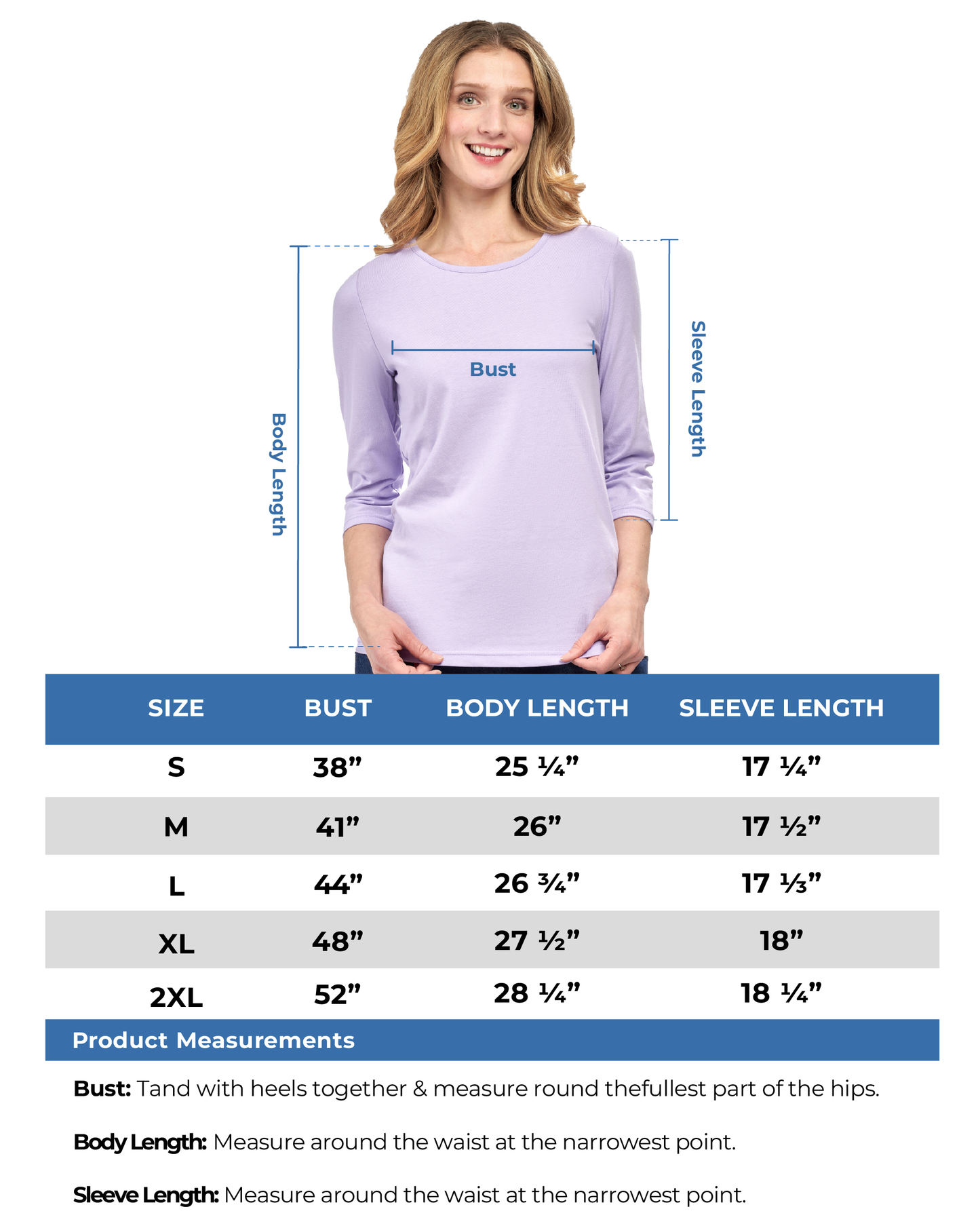 Women's 3/4 Sleeve Crew Neck Top – Comfortable Jer